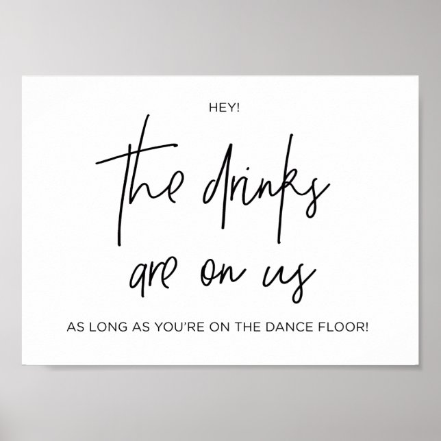 Poster Panneau Mariage moderne Black and White Open Bar (Devant)