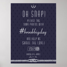 Poster Panneau Mariage nautique 18x24 Ancres bleues