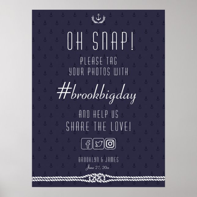 Poster Panneau Mariage nautique 18x24 Ancres bleues (Devant)