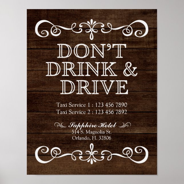 Poster Panneau mariage - Ne pas boire et conduire Mariage (Devant)
