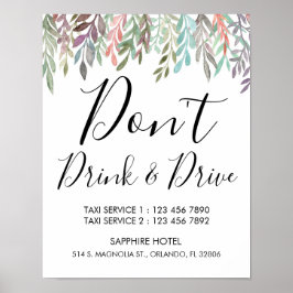 Poster Panneau mariage - Ne pas boire et conduire signe v