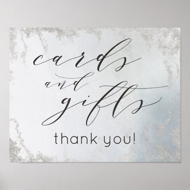 Poster Panneau Mariage Ombre Dusty Cartes et Cadeaux Bleu (Devant)