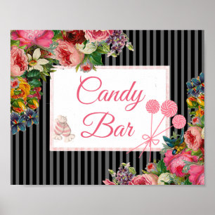Poster Panneau Mariage Rose & Black Floral Candy Bar