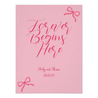 Poster Panneau Mariage rose chaud et bébé rose Bow