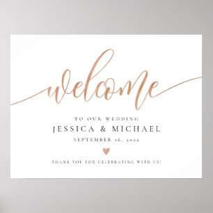 Poster Panneau Mariage rose Gold Welcome