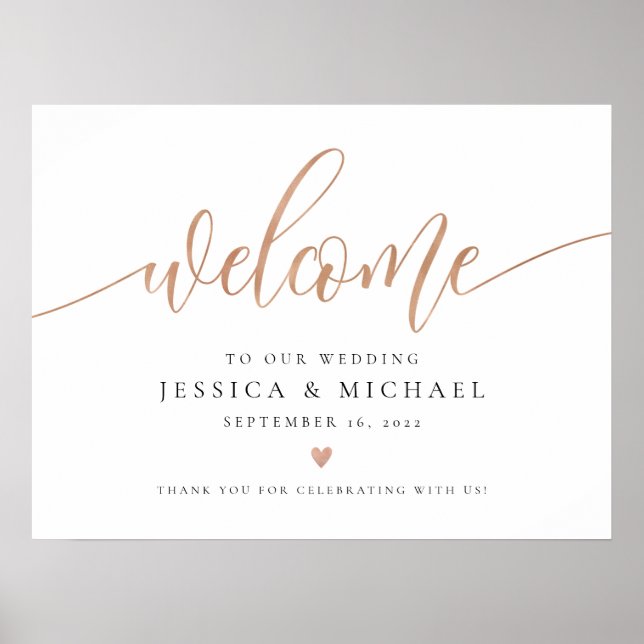 Poster Panneau Mariage rose Gold Welcome (Devant)