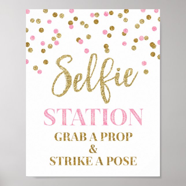 Poster Panneau Mariage Selfie Station Gold Rose Confetti (Devant)