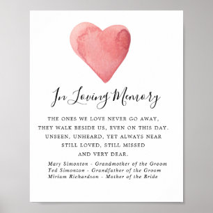 Poster Panneau Mémorial de Mariage à Cœur Aquarelle Rouge