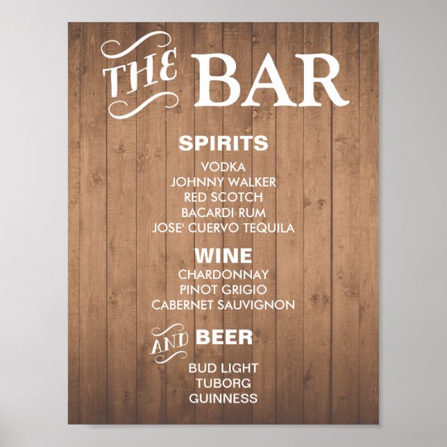 Poster Panneau MENU BAR pour la réception mariage et fête (Devant)