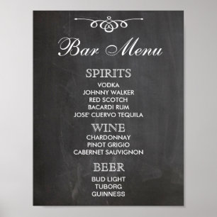 Poster Panneau MENU BAR pour la réception mariage et fête