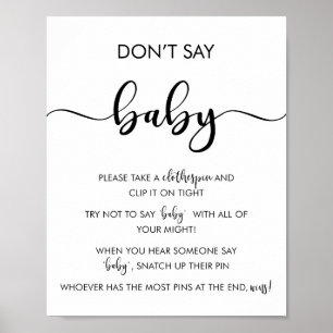 Poster Panneau minimaliste Ne pas dire Baby shower bébé