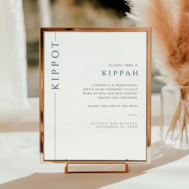 Poster Panneau moderne Kippah Bar bleu et blanc Mitzvah K (Créateur téléchargé)