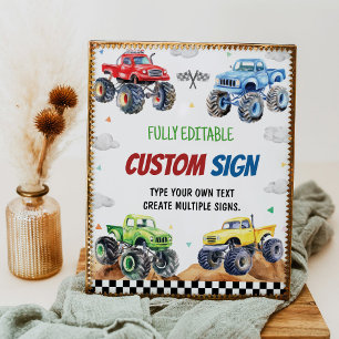 Poster Panneau Monster Truck Anniversaire de enfant Party