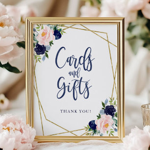 Poster Panneau Navy Blue Gold Floral Cartes et Cadeaux