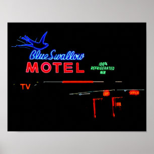 Poster Panneau Neon Motel Swallow Bleu, Tucumcari, N.M.