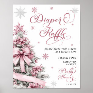 Poster Panneau Noël Baby shower rose
