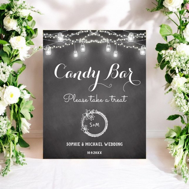 Poster Panneau noir blanc Mariage de la barre de bonbons (Créateur téléchargé)