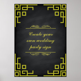Poster Panneau noir Swirl Green Border Wedding Party