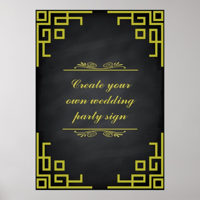 Poster Panneau noir Swirl Green Border Wedding Party (Devant)