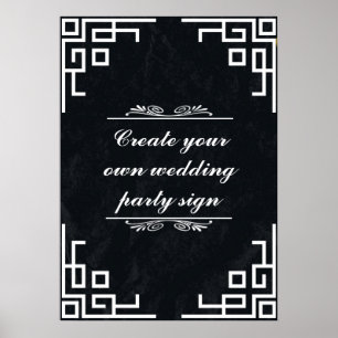Poster Panneau noir Swirl White Border Wedding Party