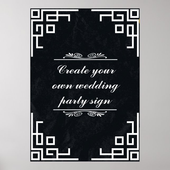 Poster Panneau noir Swirl White Border Wedding Party (Devant)
