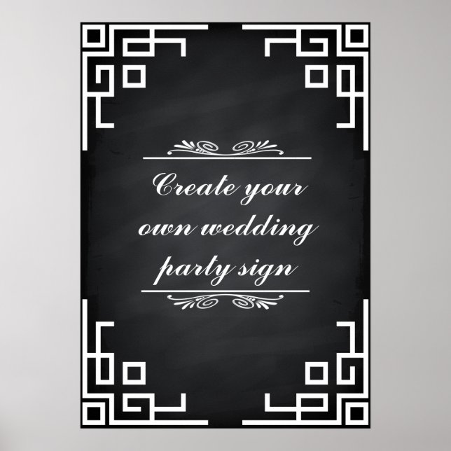 Poster Panneau noir Swirl White Border Wedding Party (Devant)