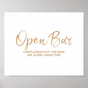 Poster Panneau Open Bar 8x10 Rose élégant Gold Mariage