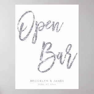 Poster Panneau Open Bar Argent Et Blanc 18x24