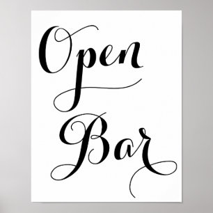 Poster Panneau Open Bar Mariage noir et blanc