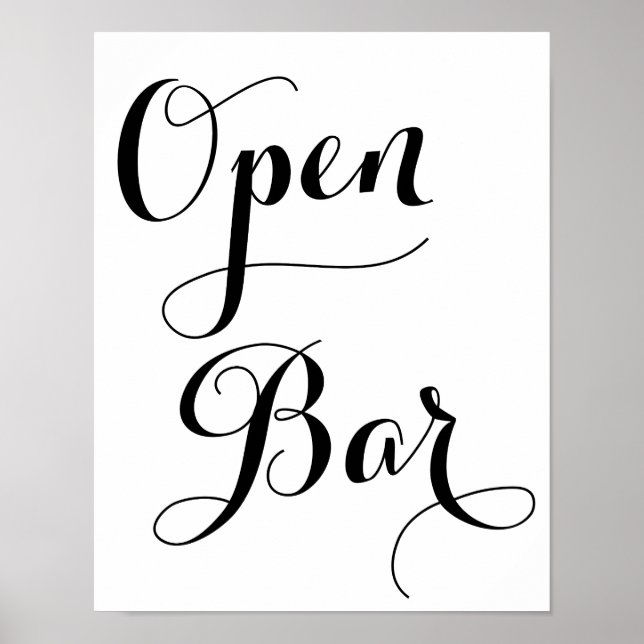 Poster Panneau Open Bar Mariage noir et blanc (Devant)