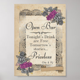 Poster Panneau Open Bar Mariage rustique