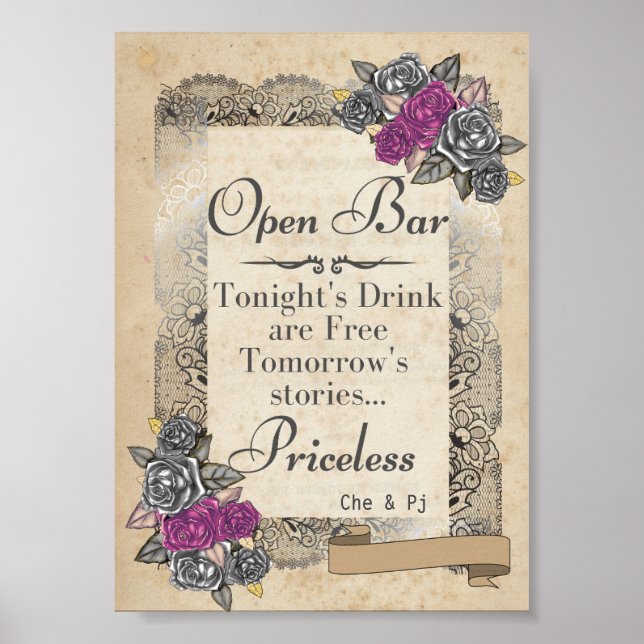 Poster Panneau Open Bar Mariage rustique (Devant)