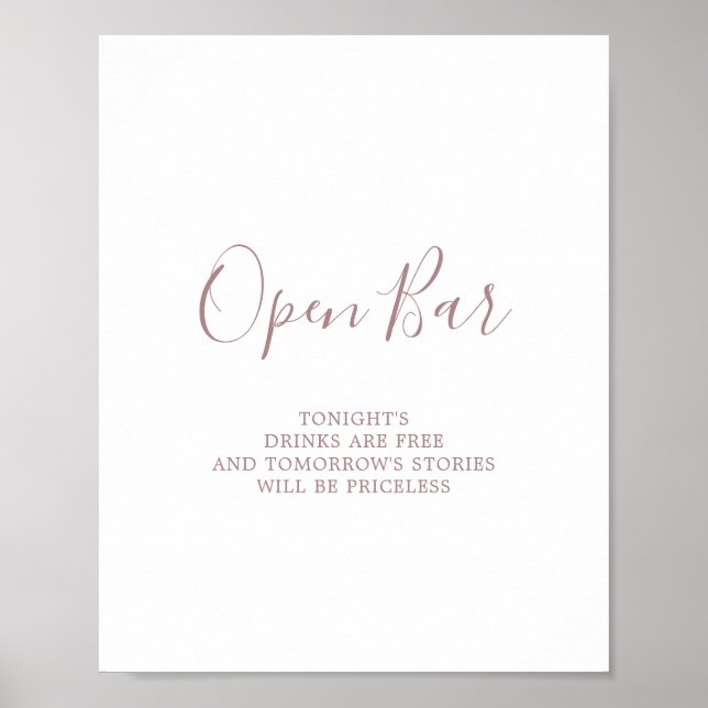 Poster Panneau Open Bar Rose minimaliste (Devant)