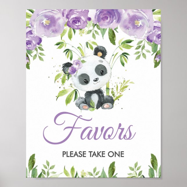 Poster Panneau Panda Purple Floral Vert Bambou Faveurs (Devant)