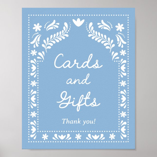 Poster Panneau Papier bleu Picado Cartes et Cadeaux (Devant)