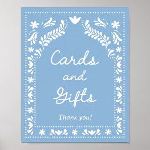 Poster Panneau Papier bleu Picado Cartes et Cadeaux