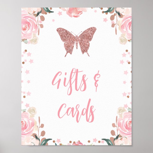 Poster Panneau Papillon Parties scintillant rose Cartes e (Devant)
