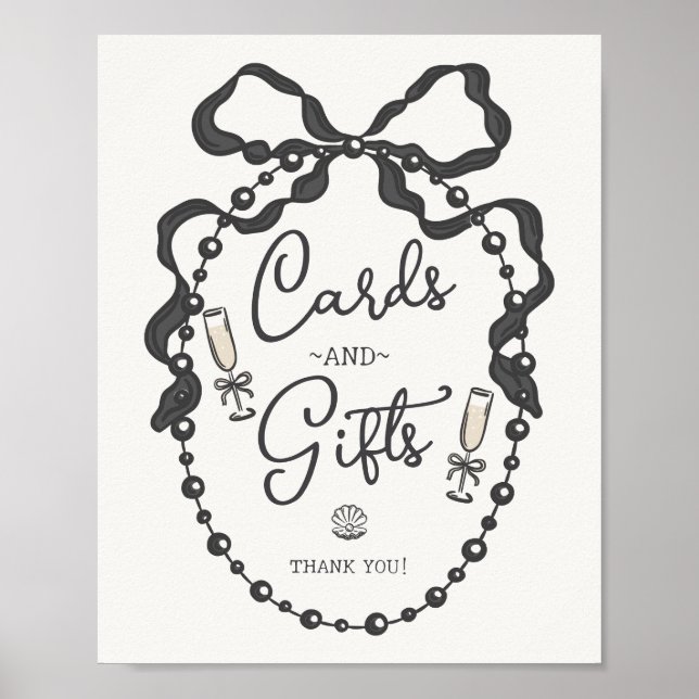 Poster Panneau Perles et Prosecco Black Bow Cartes et Cad (Devant)