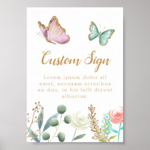 Poster Panneau personnalisé Baby shower de jardin papillo