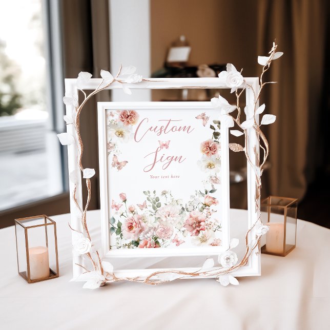 Poster Panneau personnalisé Baby shower floral rose papil (Créateur téléchargé)