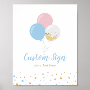 Poster Panneau personnalisé Baby shower rose, bleu et or