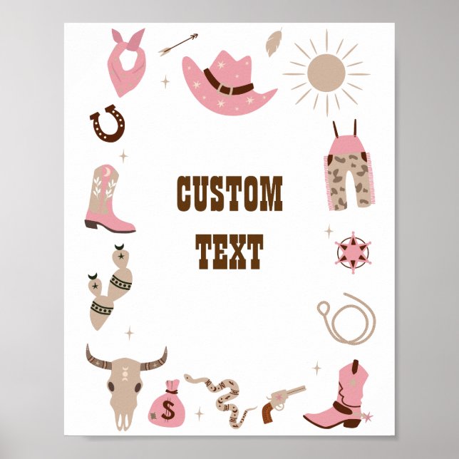 Poster Panneau personnalisé Baby shower rose cowgirl (Devant)