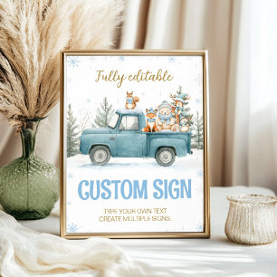 Poster Panneau personnalisé d'anniversaire bleu d'hiver A