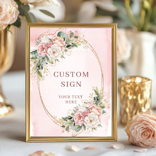Poster Panneau personnalisé floral doré rose Boho élégant