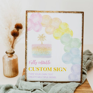Poster Panneau personnalisé Pastel Rainbow Balloon Annive