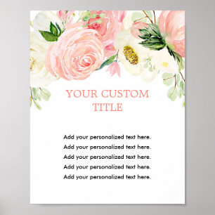 Poster Panneau personnalisé vert floral or rose pâle