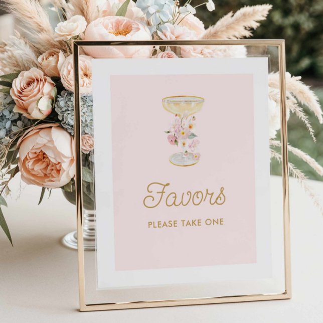 Poster Panneau Pétales roses et Fête des mariées de pours (Petals and Prosecco Favor Sign)