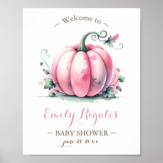 Poster Panneau petit Baby shower Citrouille - Rose (Devant)