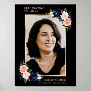 Poster Panneau photo de célébration de vie florale noire
