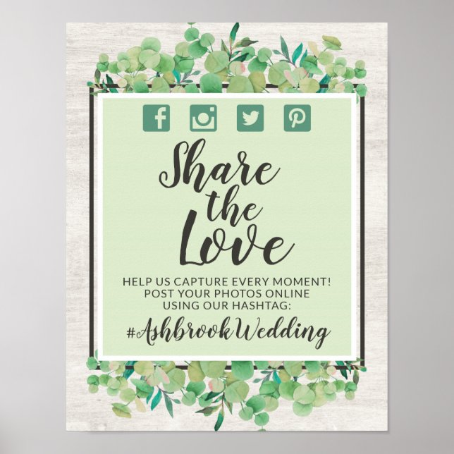 Poster Panneau photo du Mariage Rustic Wood Eucalyptus (Devant)